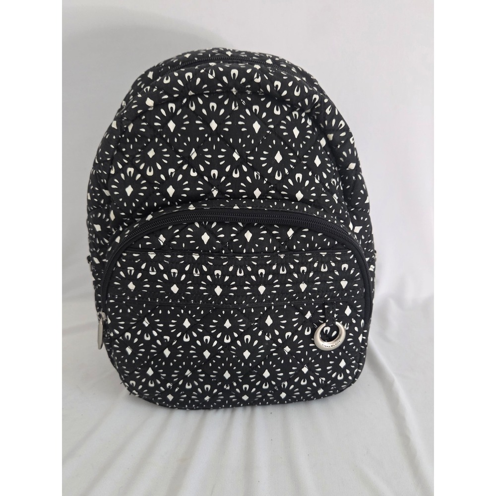 Travelon Anti-Theft Quilted Backpack Black White Geometric Travel Bag